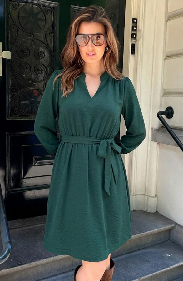 V-hals-Smocked-Jurk-Smaragd-5-2