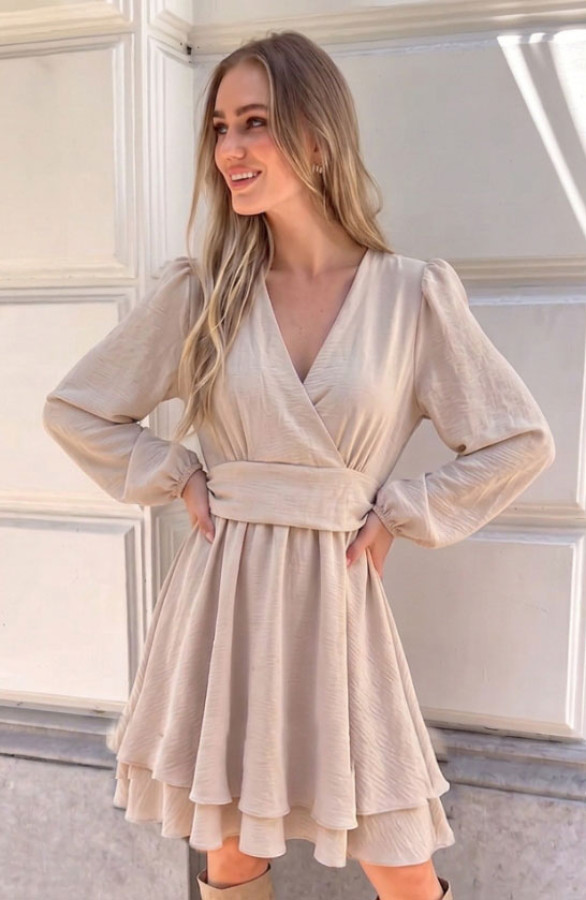 V-hals-Strik-Jurk-Liv-Beige-66