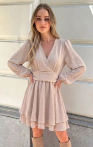 V-hals-Strik-Jurk-Liv-Beige-69