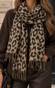 Leopard-Sjaal-Viscose-Camel-Black-888-2