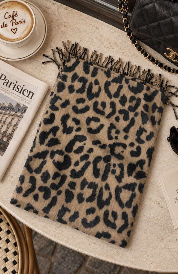 Leopard-Sjaal-Viscose-Camel-Black-888-3