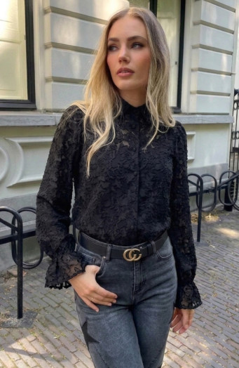 Schwarze Bluse mit Lilly-Blumenmuster